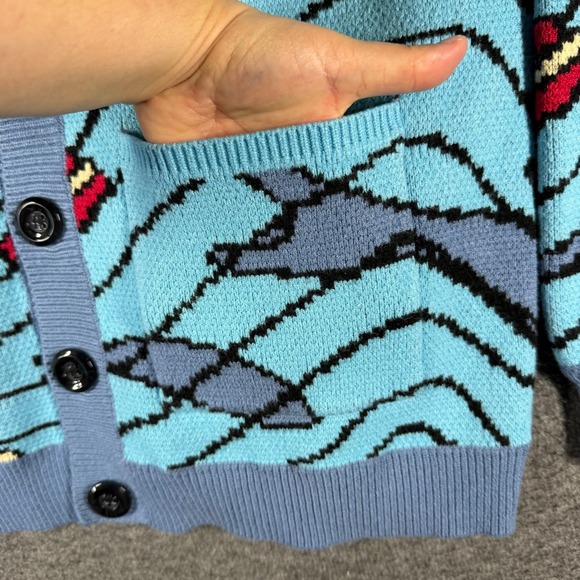 Steady Hands Fishy in the Sea Cardigan Sweater Blue Knit Womens Size M/L - Picture 4 of 10